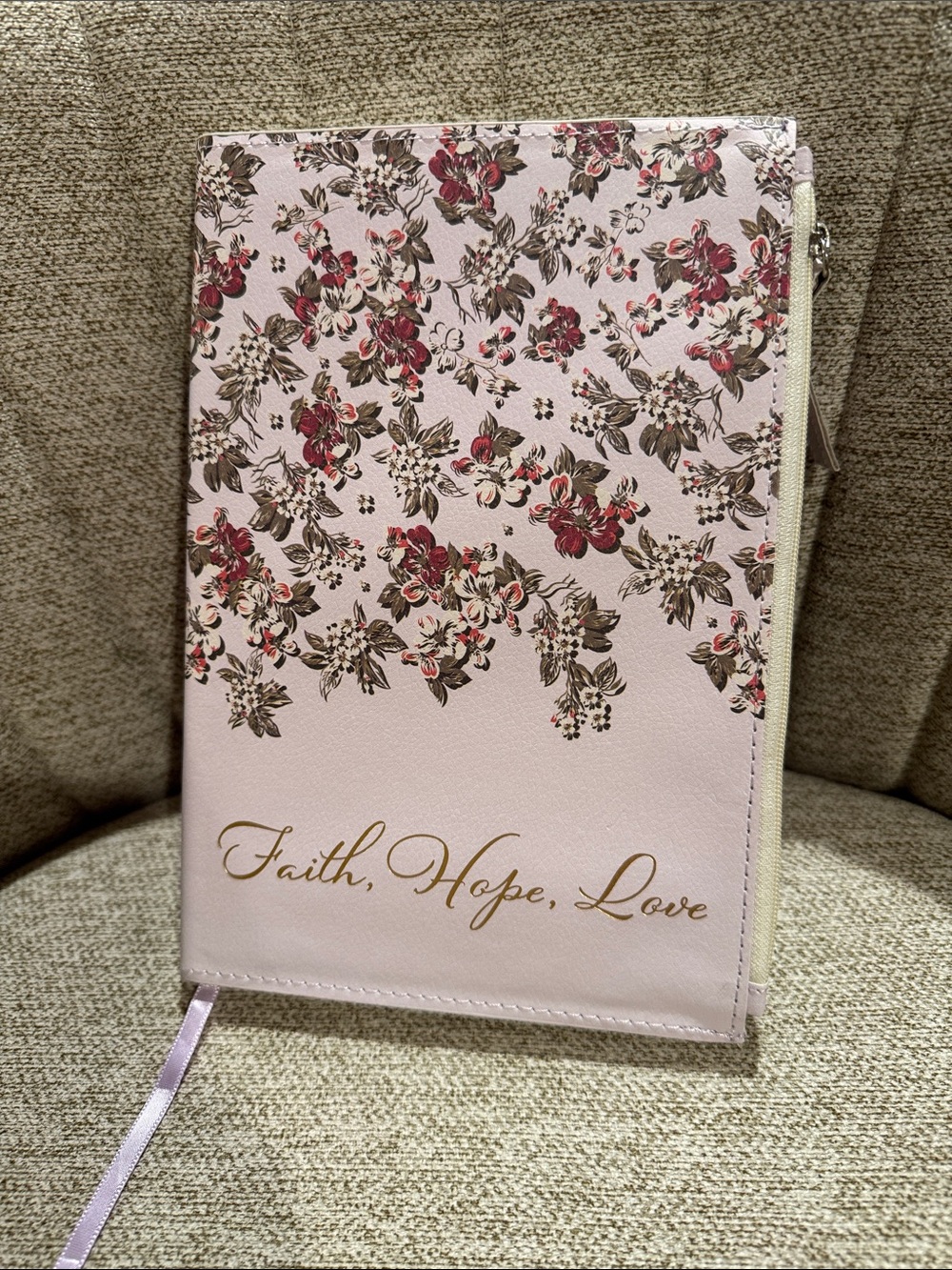 New Faith, Hope, Love Floral Pink Zipper Journal Cover
